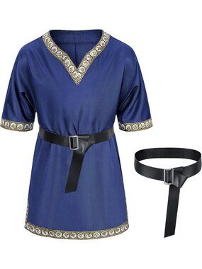 Kids Medieval Costume Viking Tunic Knight Warrior Shirt with Belt for Boys